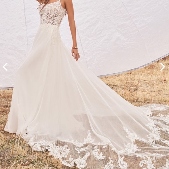 Scoop Neck A-Line Dress with Dramatic Illusion Cutout Train STYLE 66200 - Picture 4 of 6